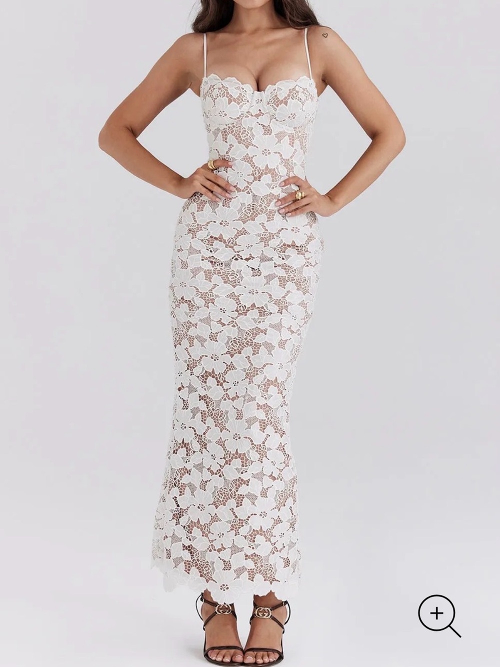 White Floral Lace Spaghetti-Strap Maxi Dress